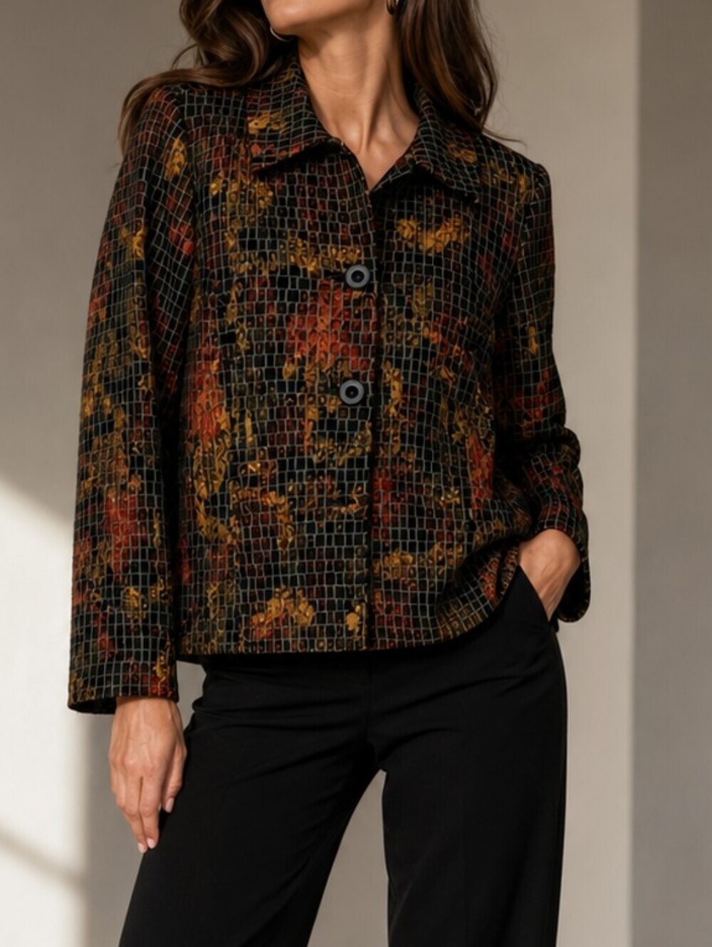 CHRISTOPHER & BANKS Woven Tapestry Jacket/Blazer